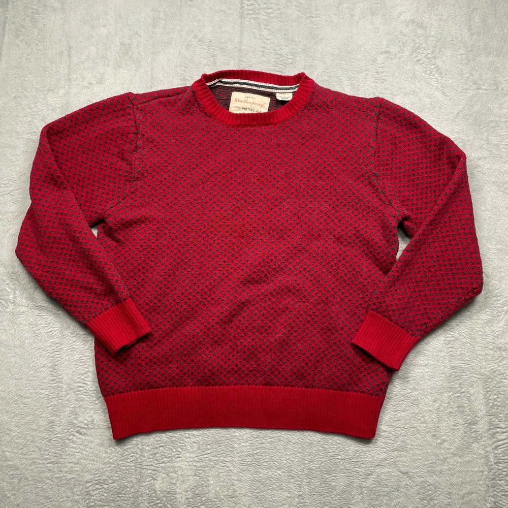 Weatherproof Vintage Sweater Mens Large Red Charcoal Birds Eye Knit Cotton